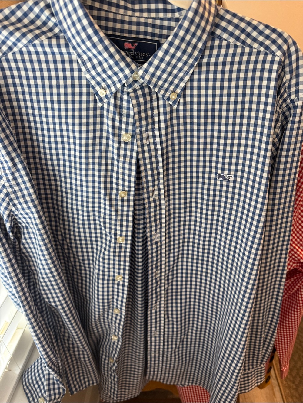 Vineyard Vines Blue and White Gingham Button-Down Shirt Slim Fit Whale shirt